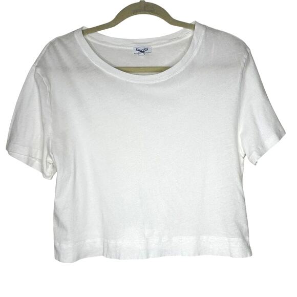 Splendid White 100% Cotton Short Sleeve Round Neck Boxy Wide Hem Crop Tee Medium - Picture 3 of 10